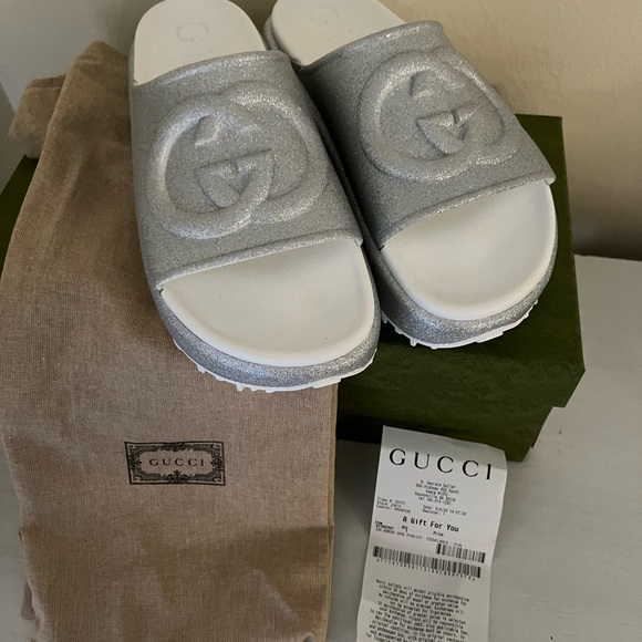 NEW GUCCI MIAMI GLITTER INTERLOCKING G PLATFORM SLIDES SANDALS G41 US 11 - Picture 13 of 13